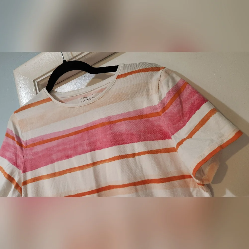 Women's Talbots Pink And Orange Stripe Tee, Size L - Picture 8 of 11